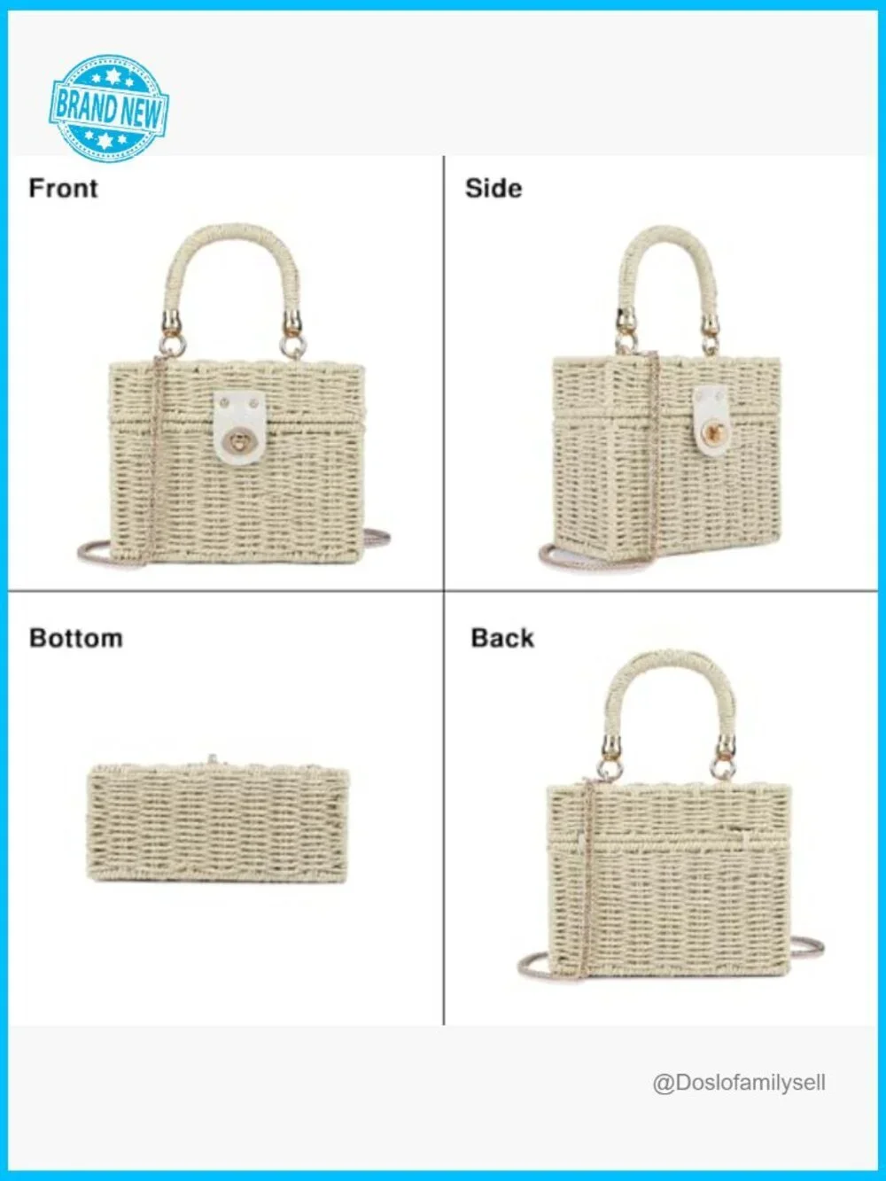 Handwoven Rattan Crossbody Bag Straw Beach Tote Satchel with Chain Strap